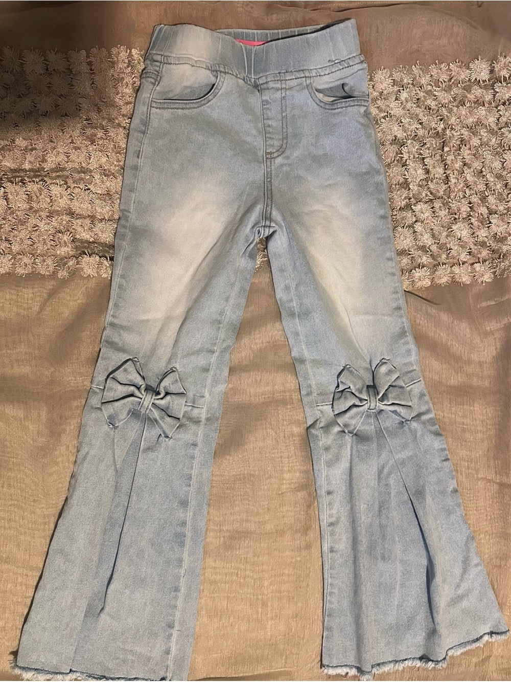 gogo star Girls' Light Blue Bow-Accent Flared Jeans